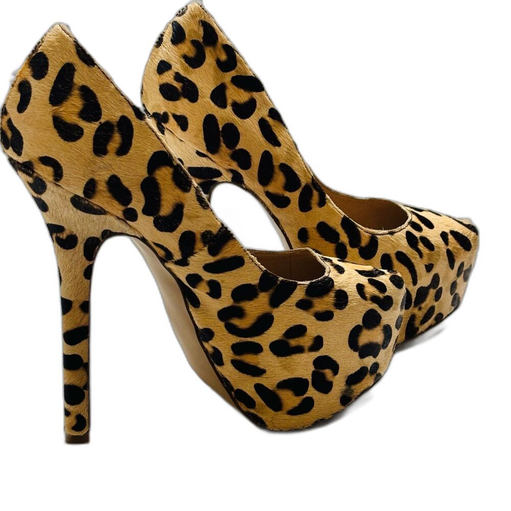 Steve Madden DejaVu Leopard Print Pony Hair Platform Pumps Size 7.5 Stiletto NWT - Picture 2 of 9